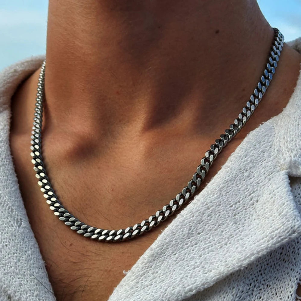 Vnox Stainless Steel Cuban Chain Necklace – Waterproof Unisex Miami Curb Link