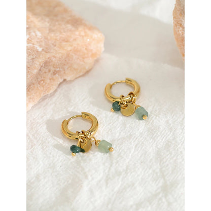 YA-CHAN Stainless Steel Hoop Earrings with Natural Stone & Zircon – Trendy Fashion Jewelry for Women