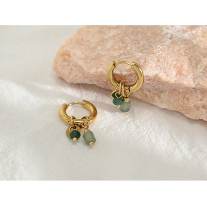 YA-CHAN Stainless Steel Hoop Earrings with Natural Stone & Zircon – Trendy Fashion Jewelry for Women