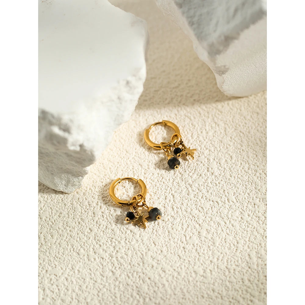 YACHAN 18K Gold Plated Stainless Steel Hoop Earrings – Natural Stone Pink Charms