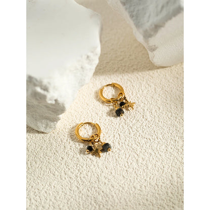 YACHAN 18K Gold Plated Stainless Steel Hoop Earrings – Natural Stone Pink Charms