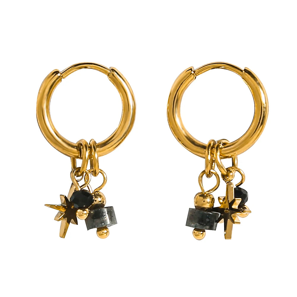 YACHAN 18K Gold Plated Stainless Steel Hoop Earrings – Natural Stone Pink Charms