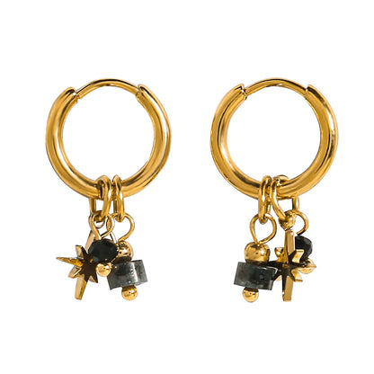 YACHAN 18K Gold Plated Stainless Steel Hoop Earrings – Natural Stone Pink Charms