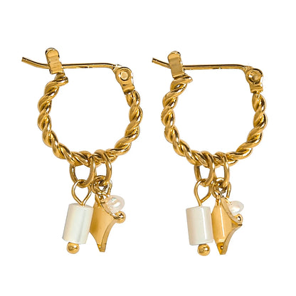 YACHAN 18K Gold Plated Stainless Steel Hoop Earrings – Natural Stone Pink Charms